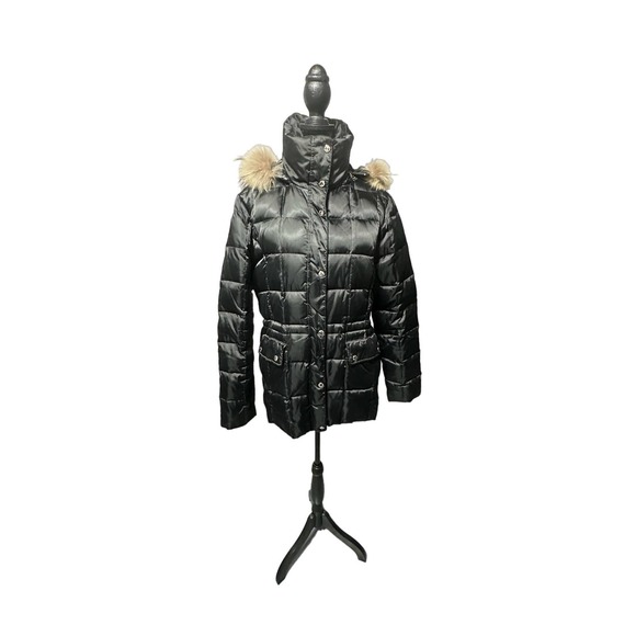 Marc New York Black Down Parka‎ with detachable fur trim hood size L - Picture 1 of 10